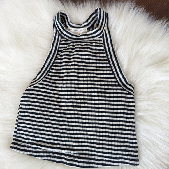 Bundle! (4) UO Urban Outfitters crop tanks black white strip beige S Small - Picture 5 of 5